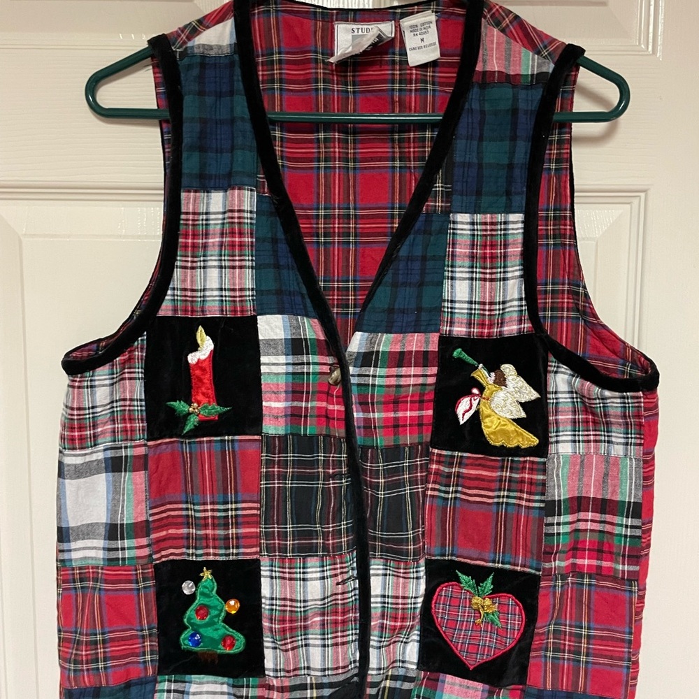 Vintage 90s Studio Collection Patchwork Plaid Christmas Vest Medium